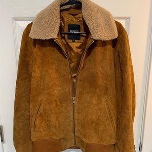 (SOLD) Barney's Originals Suede Bomber Jacket with Fleece Collar